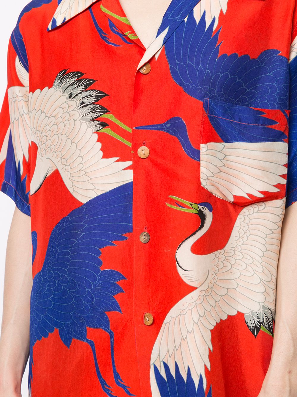 фото Fake alpha vintage 1940s birds print short-sleeved shirt