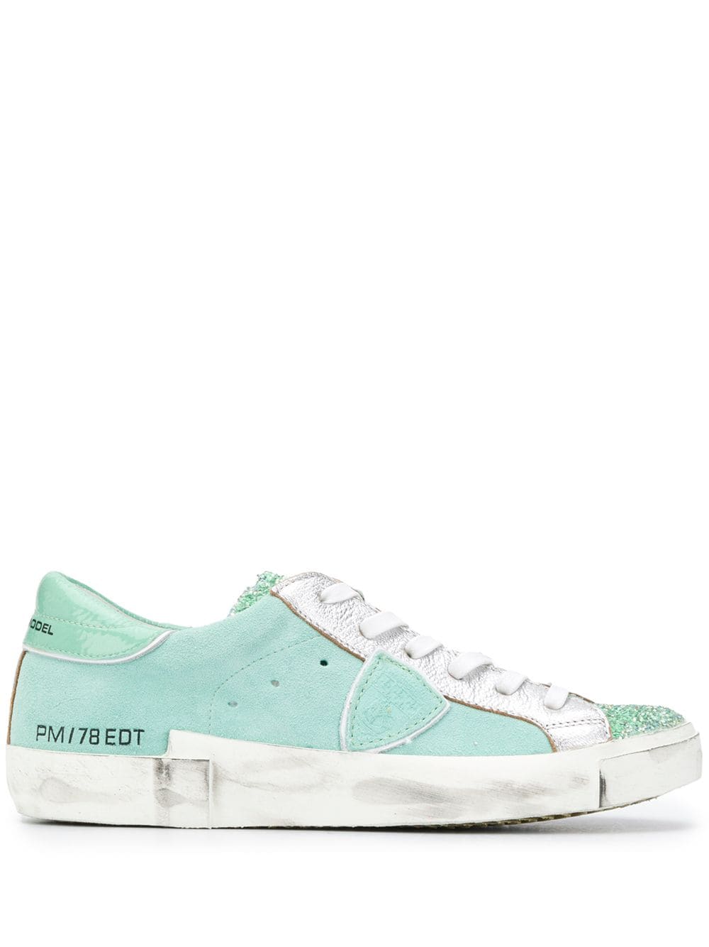 Philippe Model Paris Glitter Detail Logo Patch Trainers In Green