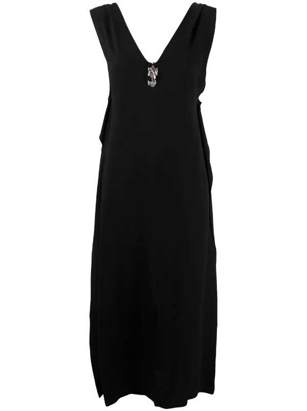 black v neck midi dress