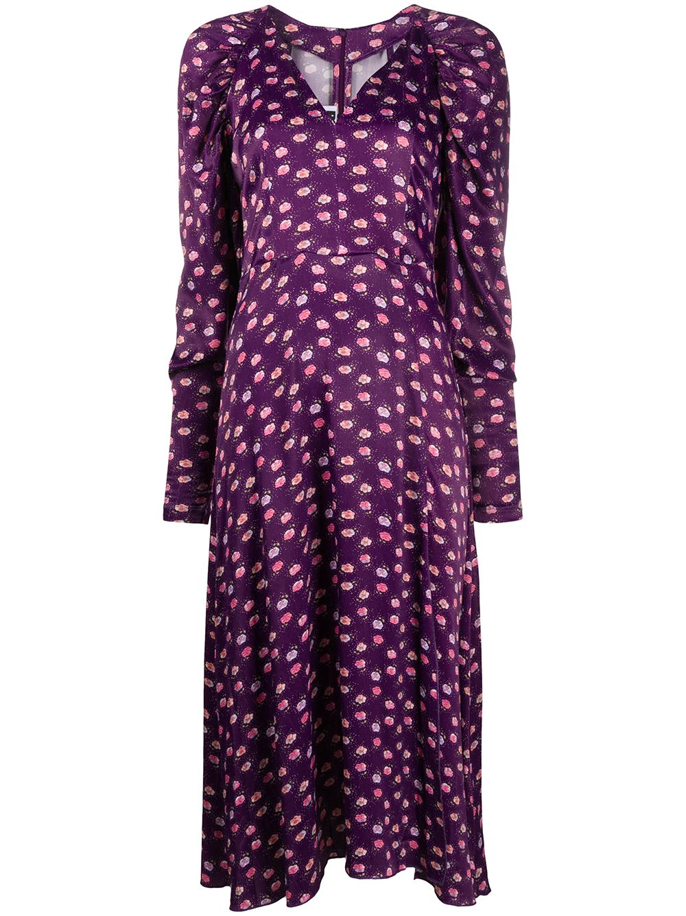 Shop Rotate Birger Christensen Pansy Print Midi Dress In Purple