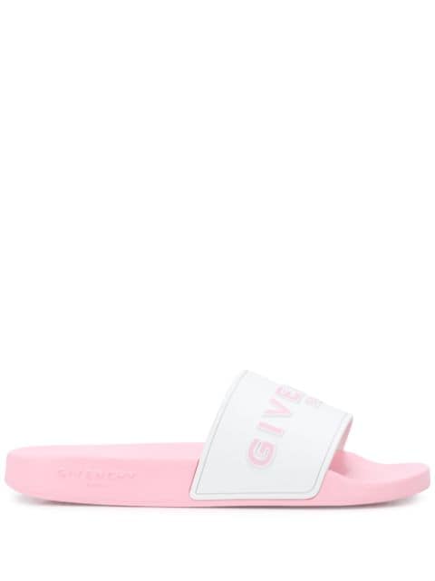 Givenchy Paris Flat Logo Slides In Pink 