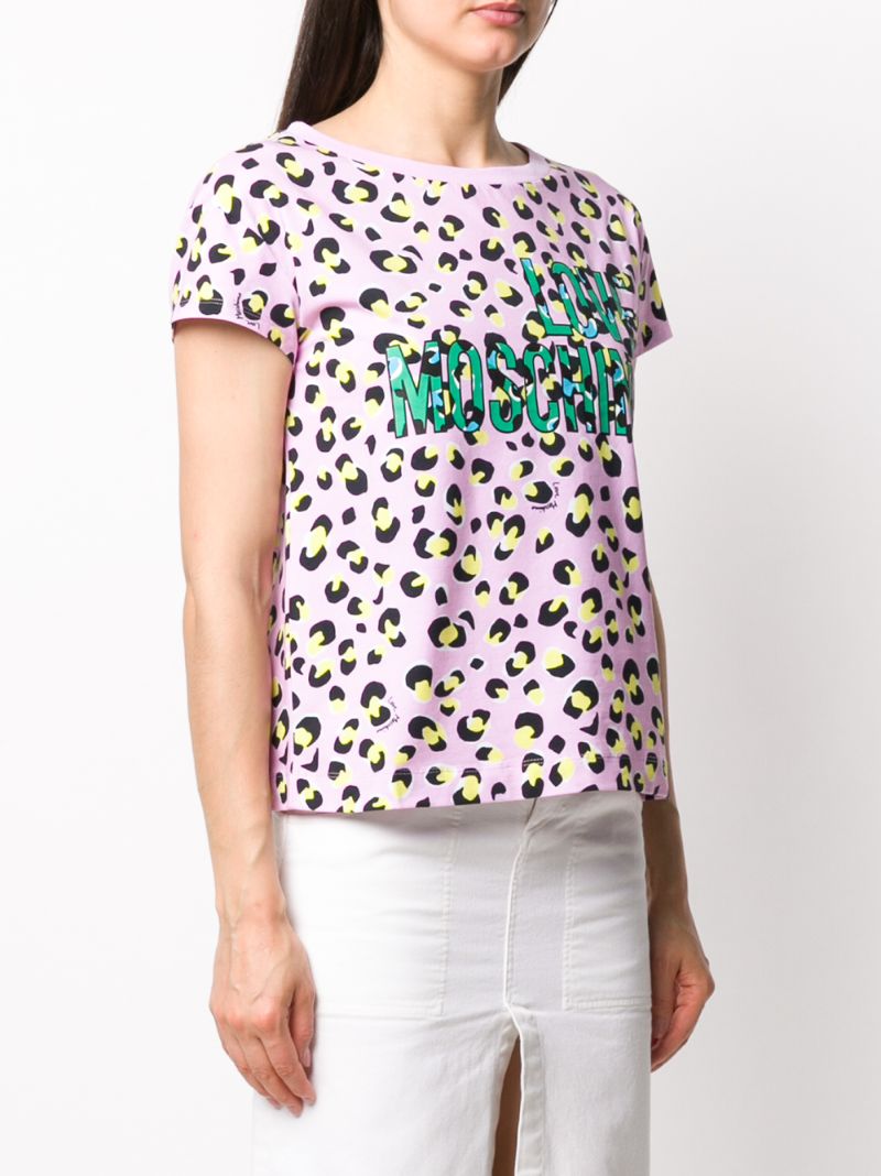 Shop Love Moschino Leopard-print T-shirt In Pink