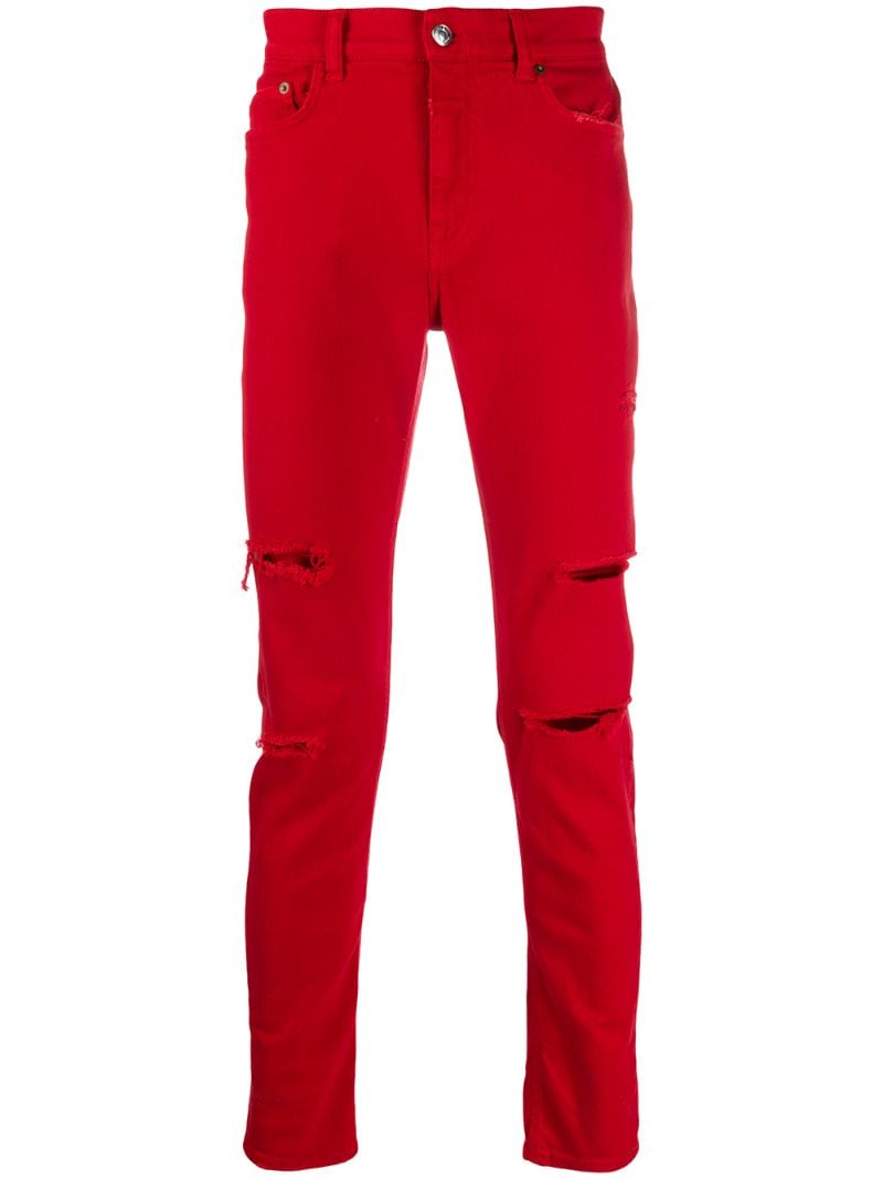 Shop Buscemi Distressed Slim-fit Jeans In Red