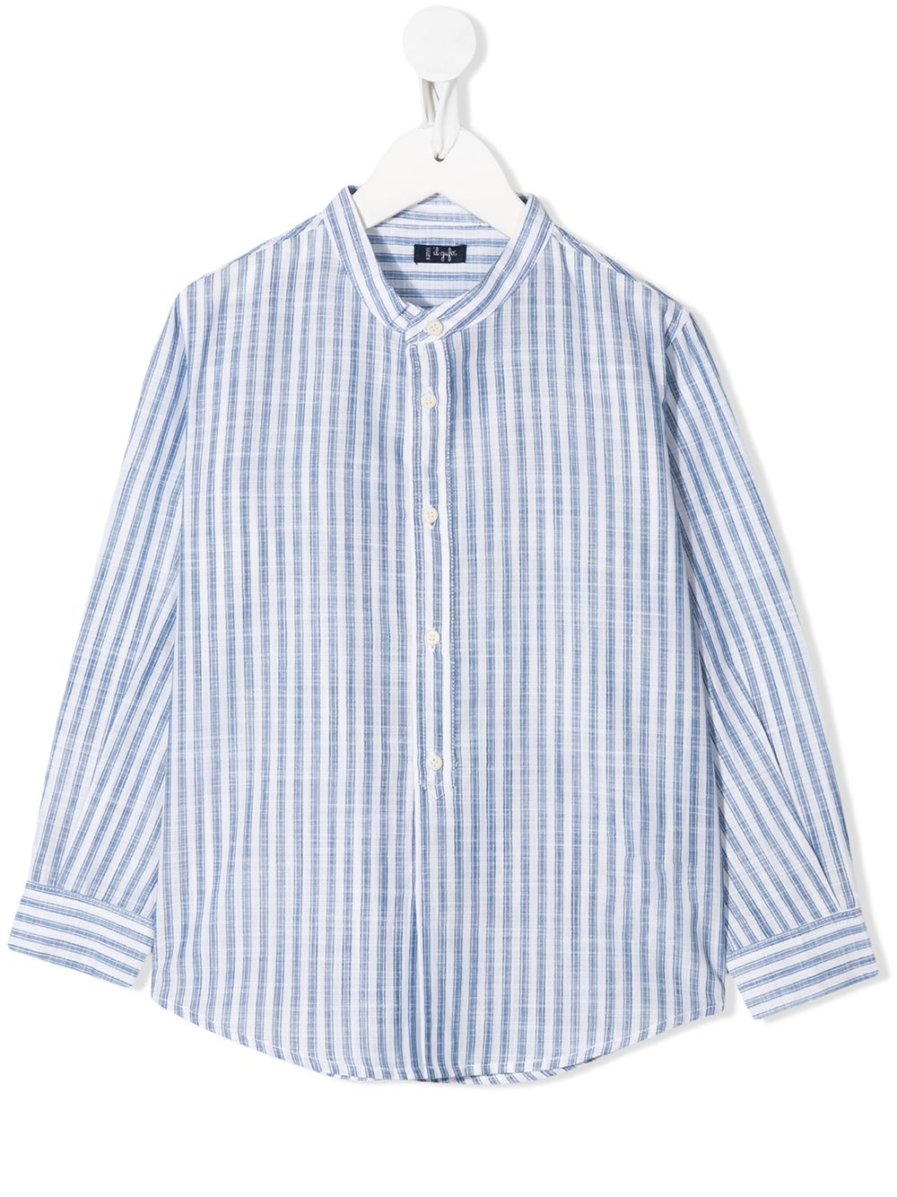 Shop Il Gufo Striped Collarless Shirt In Blue