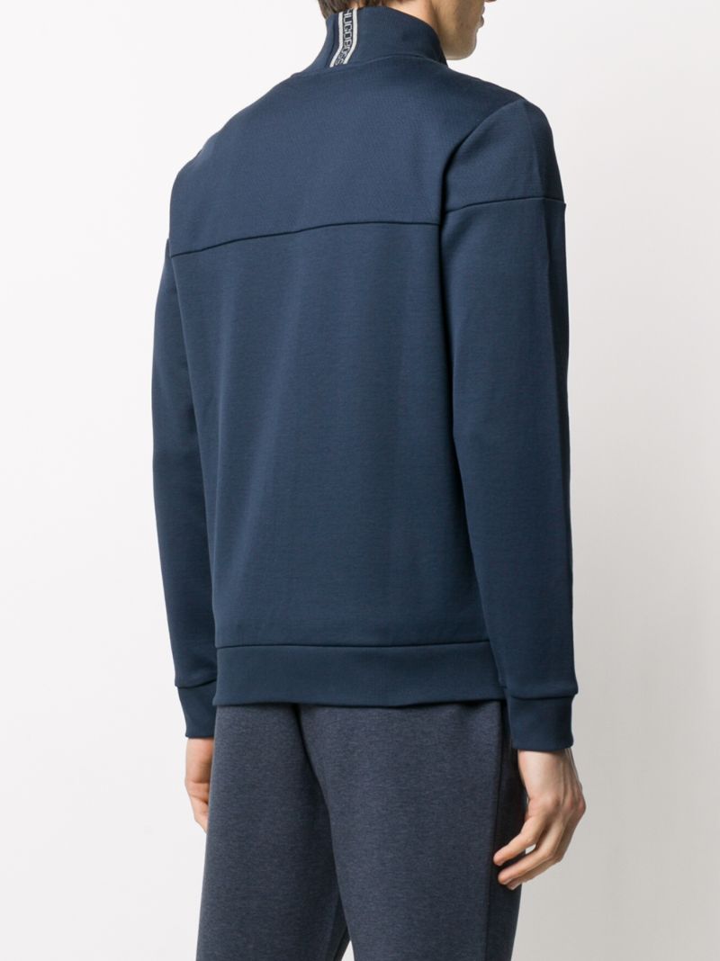 Shop Hugo Boss Zipped Logo Sweatshirt In Blue