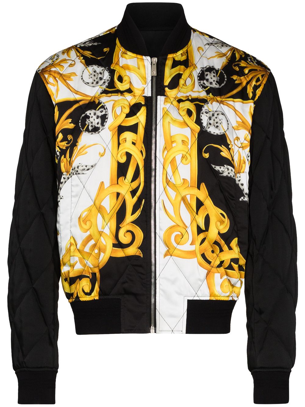 Shop black Versace Baroque-print quilted jacket with Express Delivery ...