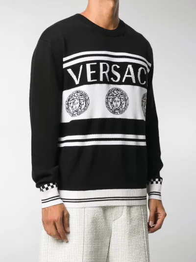 Versace intarsia-knit logo jumper black 