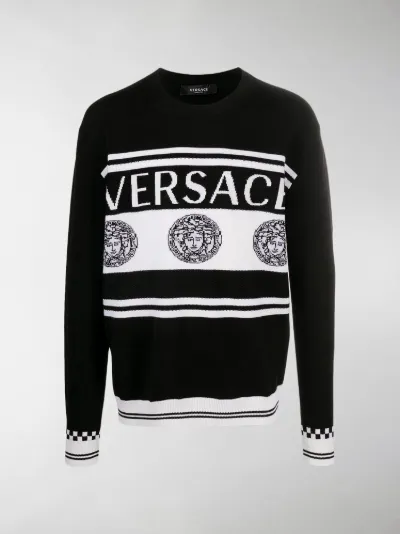 Versace intarsia-knit logo jumper black 