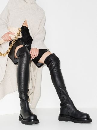 black thigh high stretch chunky boots展示图