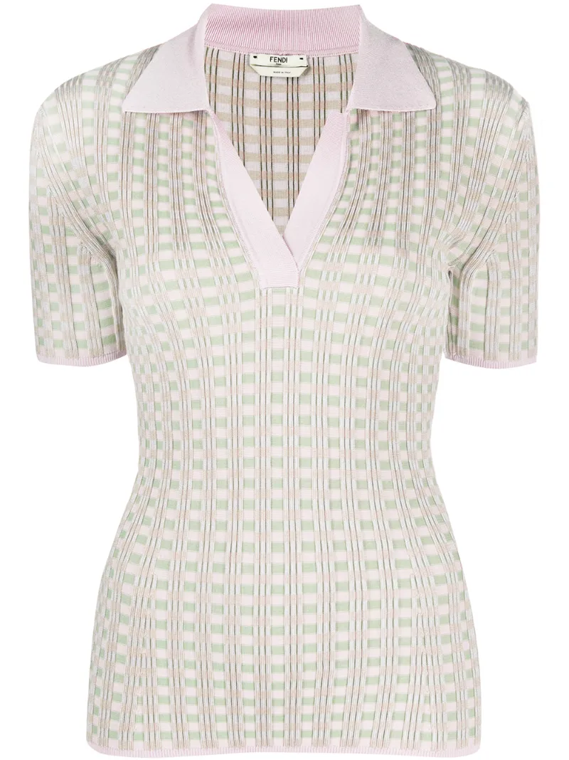 FENDI CHECK KNIT POLO TOP