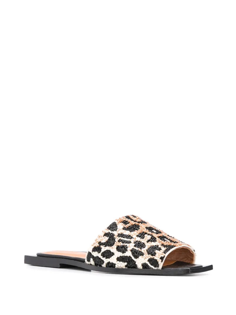 GANNI LEOPARD-PRINT BEADED SANDALS