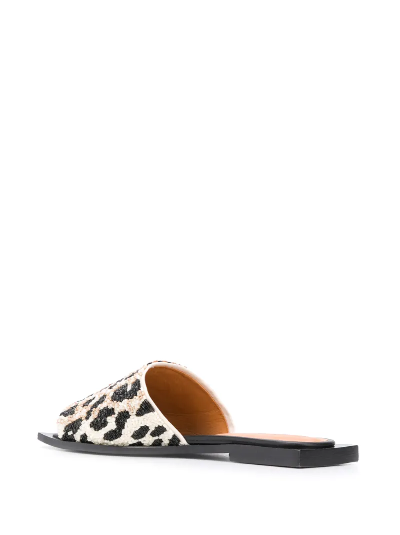 GANNI LEOPARD-PRINT BEADED SANDALS