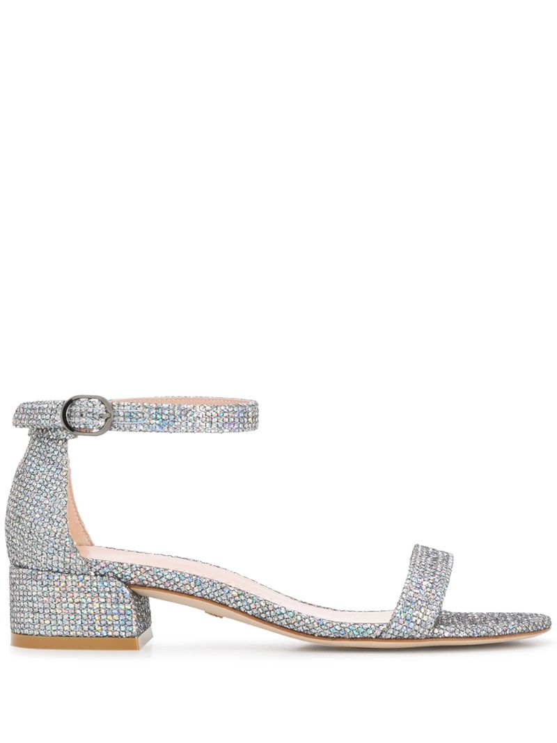 Stuart Weitzman Nudistjune 40mm Jewelled Sandals In Silver