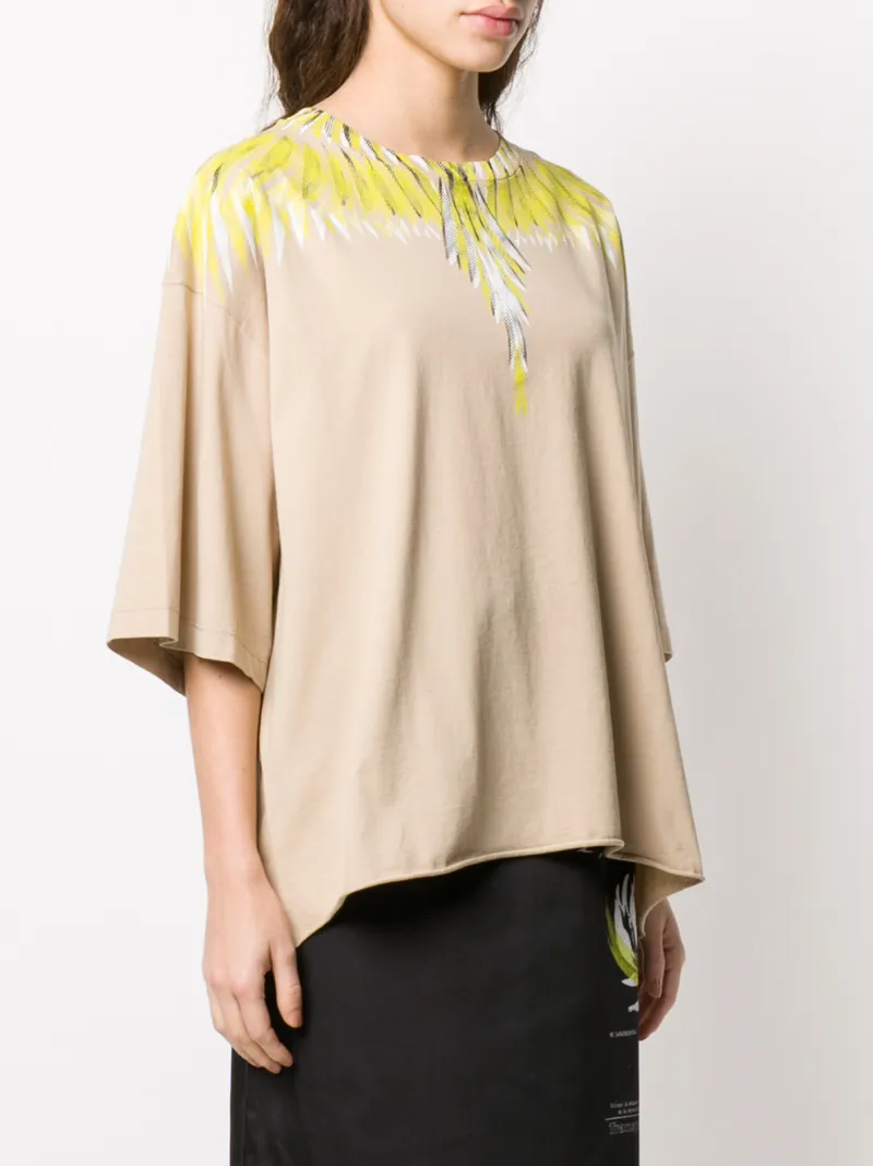 Marcelo Burlon County Of Milan Feather Print Cotton T-shirt In Neutrals