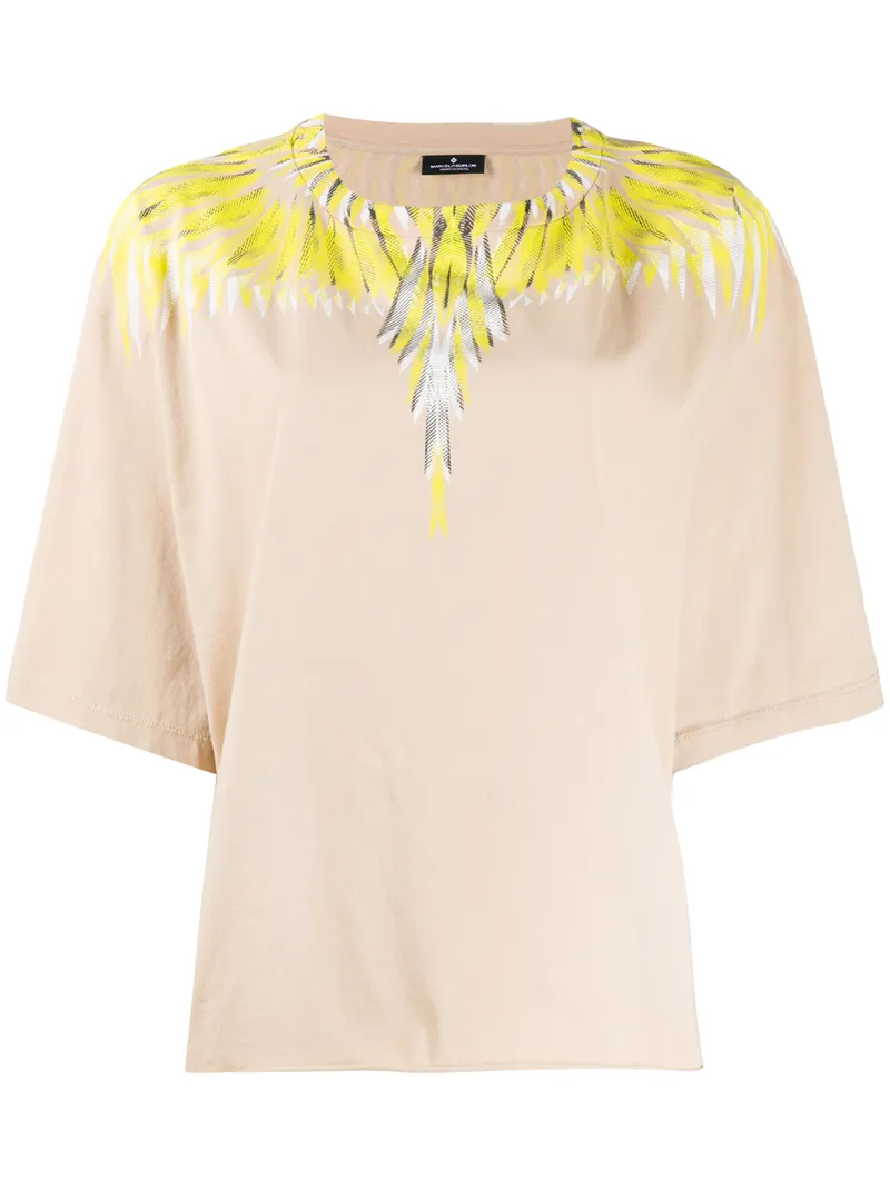 Marcelo Burlon County Of Milan Feather Print Cotton T-shirt In Neutrals