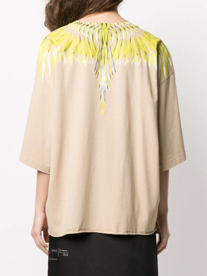 Marcelo Burlon County Of Milan Feather Print Cotton T-shirt In Neutrals