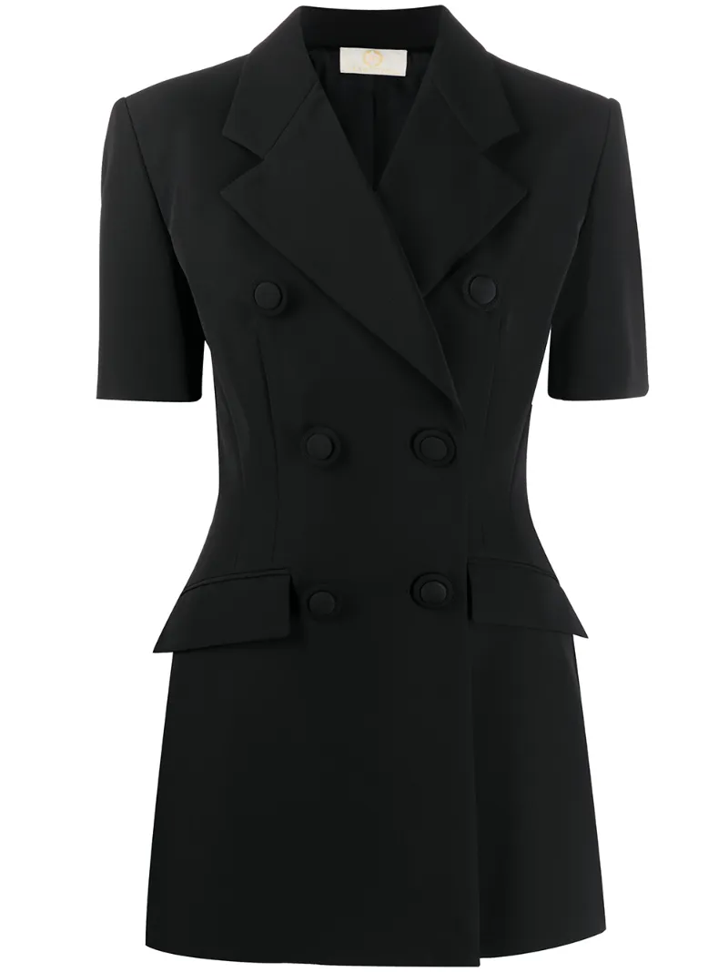 Sara Battaglia Double Breasted Short-sleeved Blazer In Black