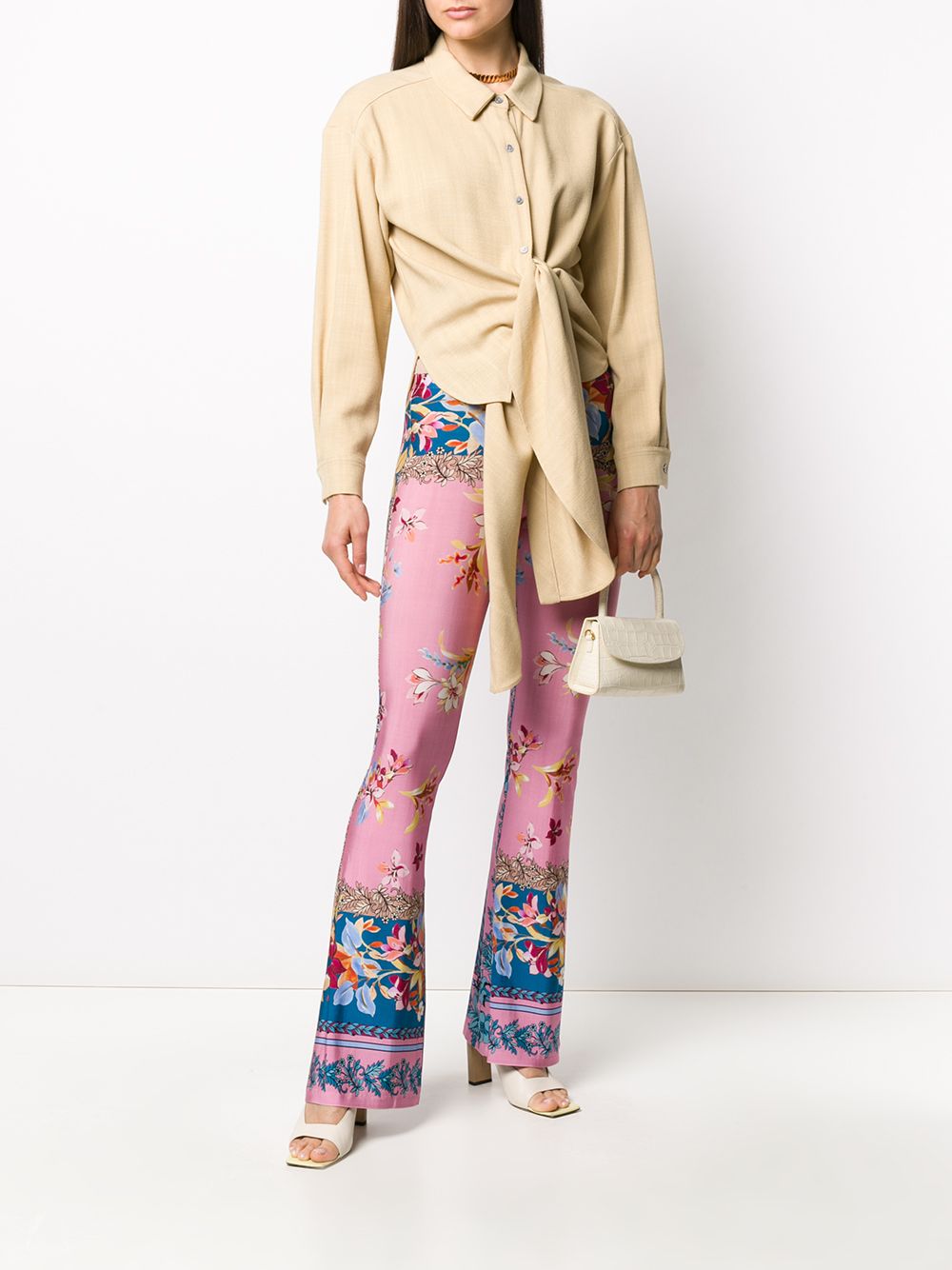 фото Black coral floral flared trousers