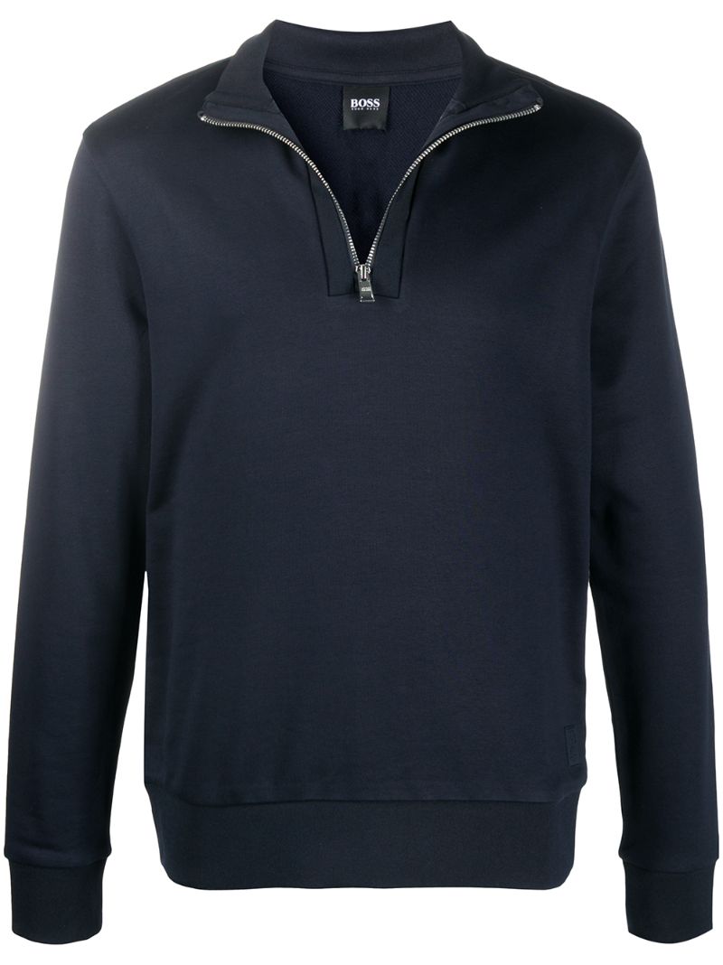 Hugo Boss Zip Front Jumper In Blue