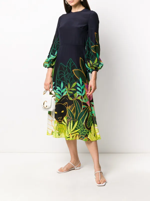 Valentino Garavani Panther In The Jungle Midi Dress | Blue | FARFETCH