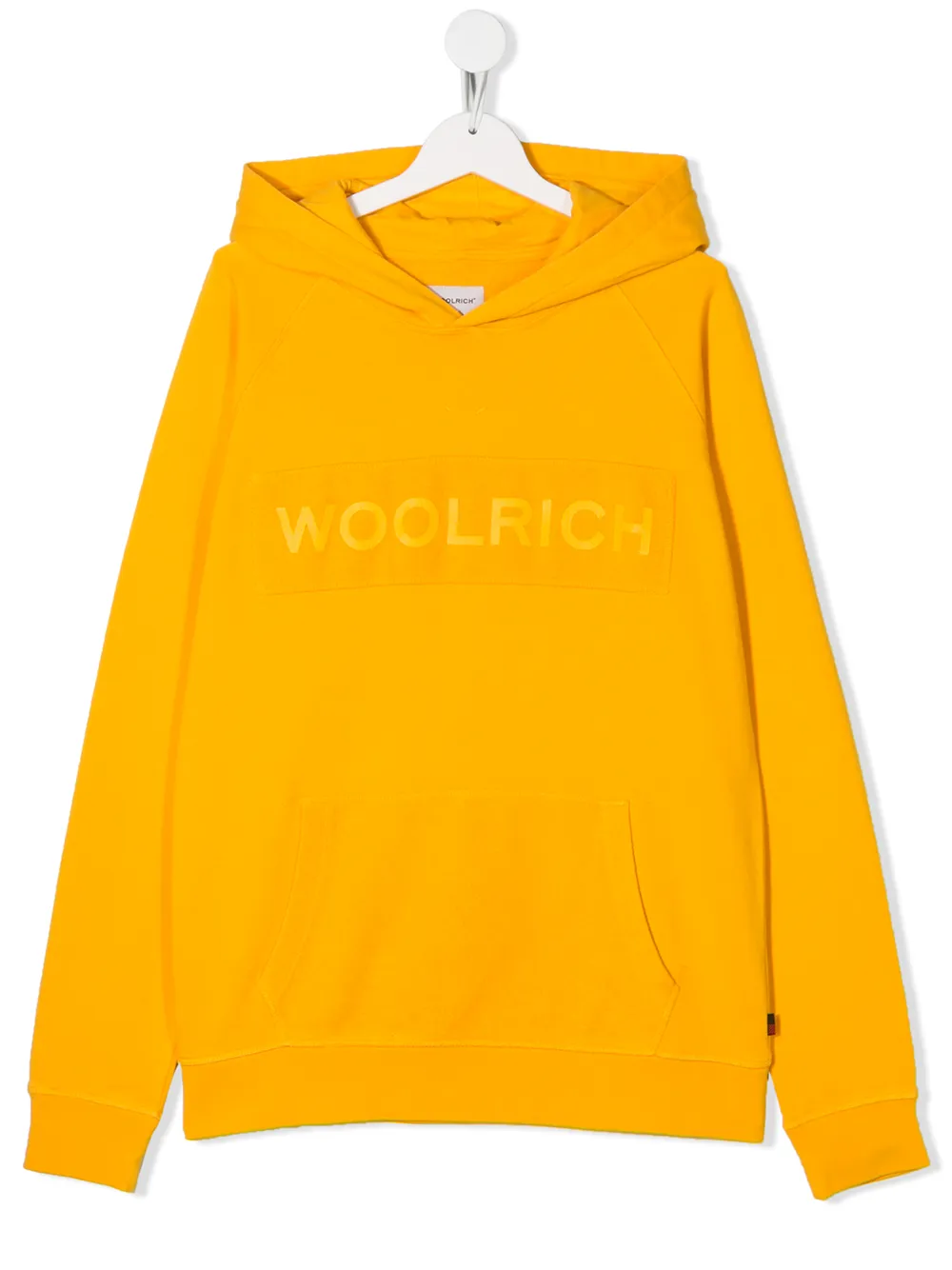 Woolrich Teen Logo Patch Front Pocket Hoodie In Yellow