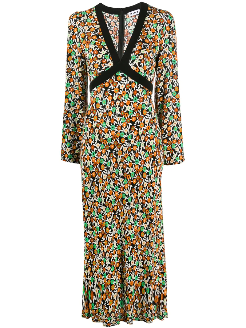 Rixo London Tania Floral-print Crepe Midi Dress In Yellow