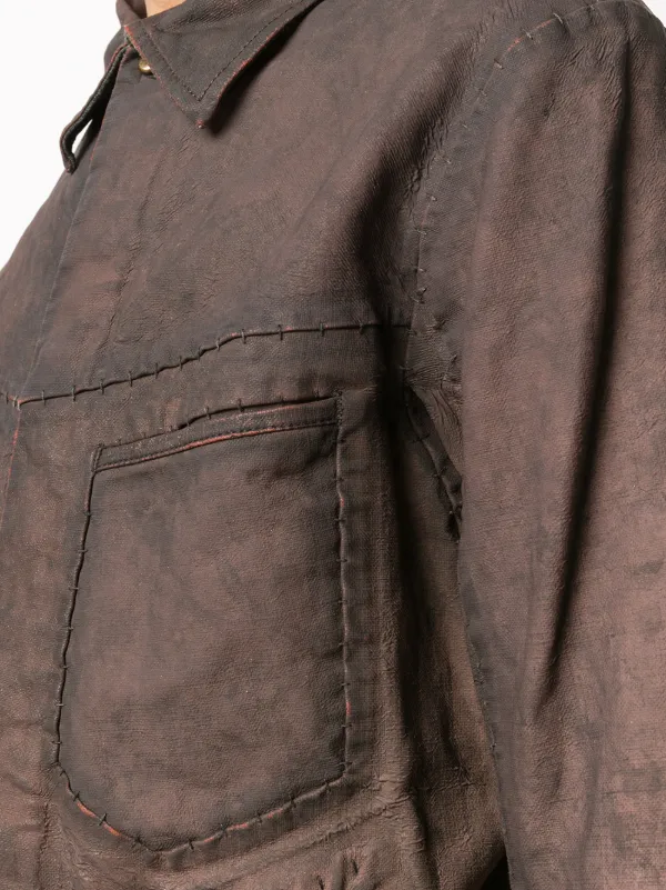 Shop Pink Brown Isaac Sellam Experience Refractaire Linen Shirt Jacket With Express Delivery Farfetch