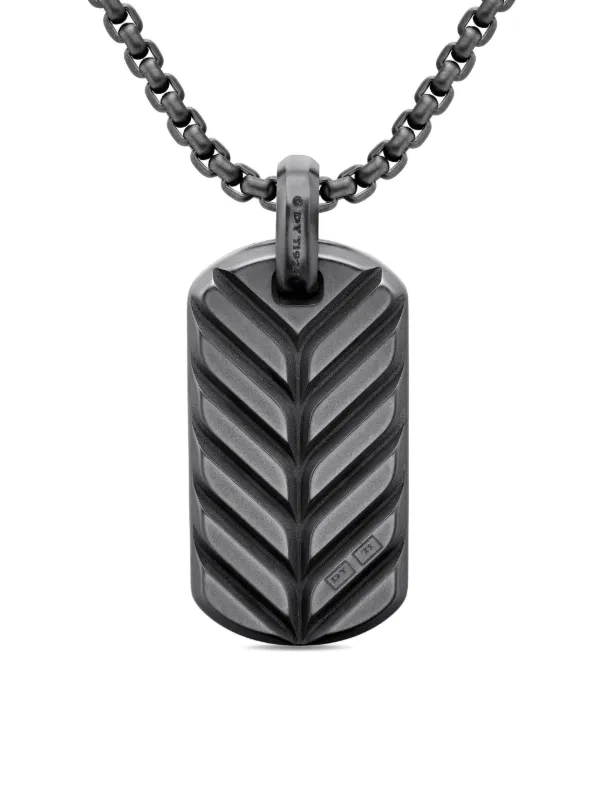 David Yurman Sterling Silver Chevron Diamond Tag (35mm) | Black