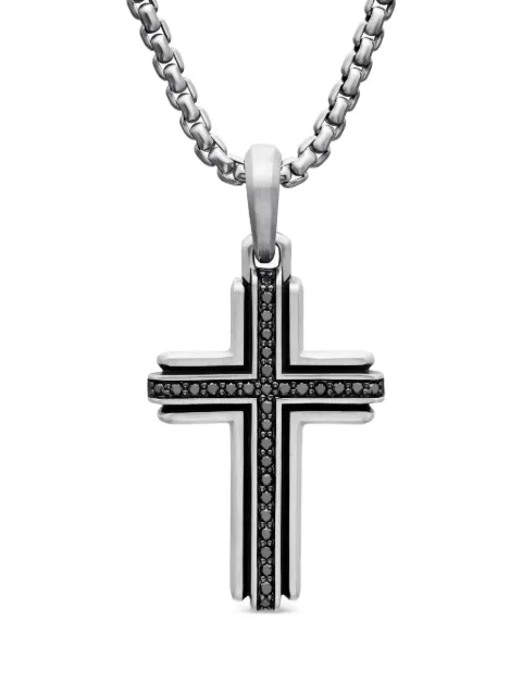 David Yurman sterling silver Deco Cross diamond pendant (34mm)