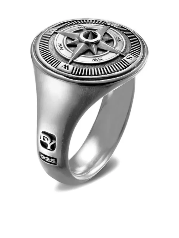 David Yurman Sterling Silver Maritime Compass Black Diamond Signet