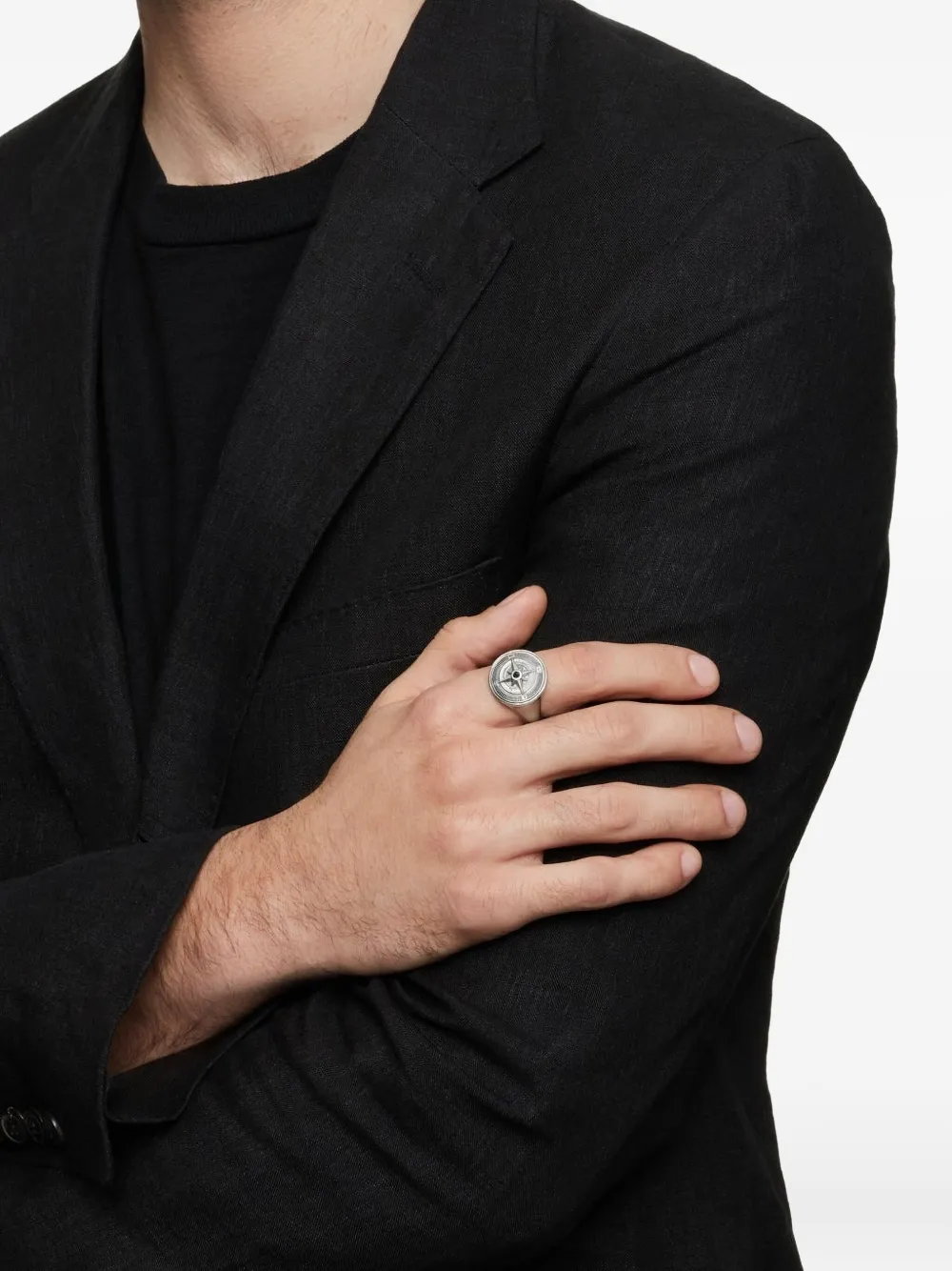 David Yurman Anello Maritime Compass a sigillo in argento sterling con diamante nero | Image 2