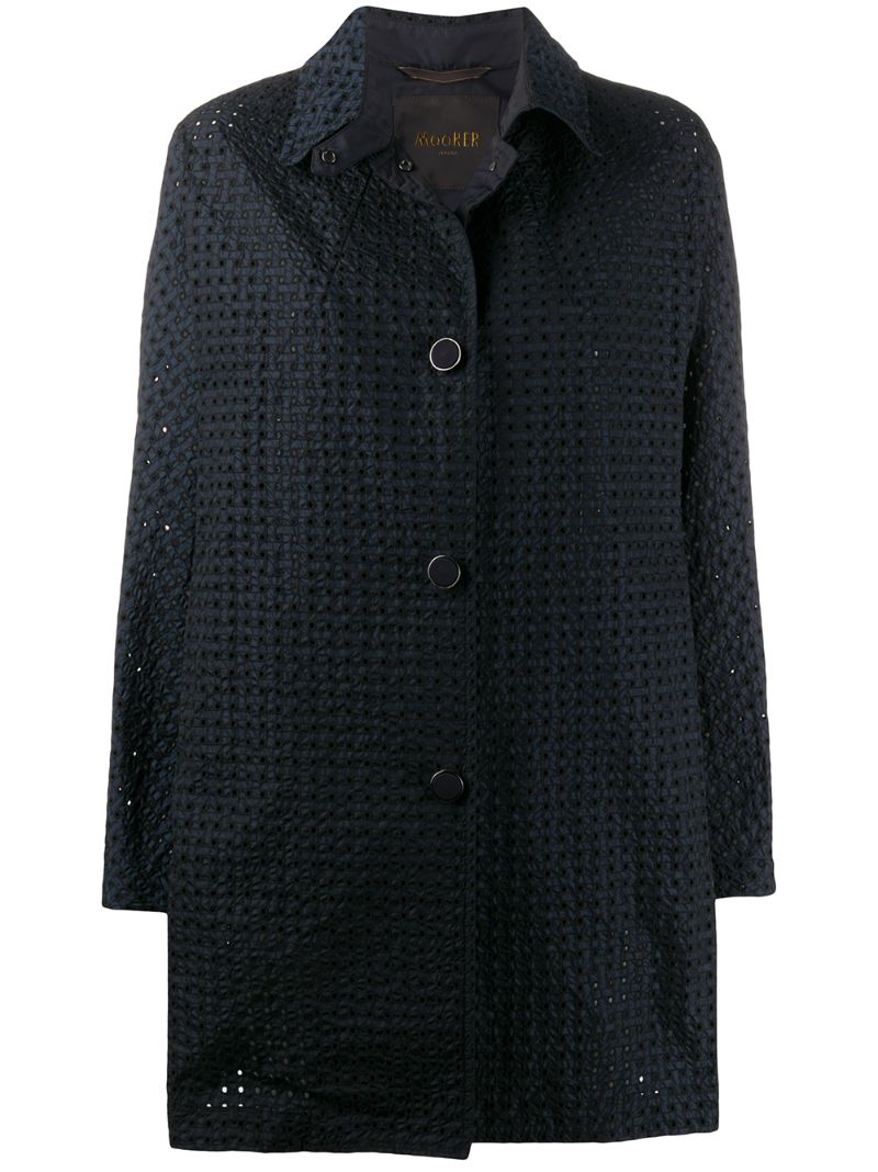 Shop Moorer Perforated Brenda Coat In Blue