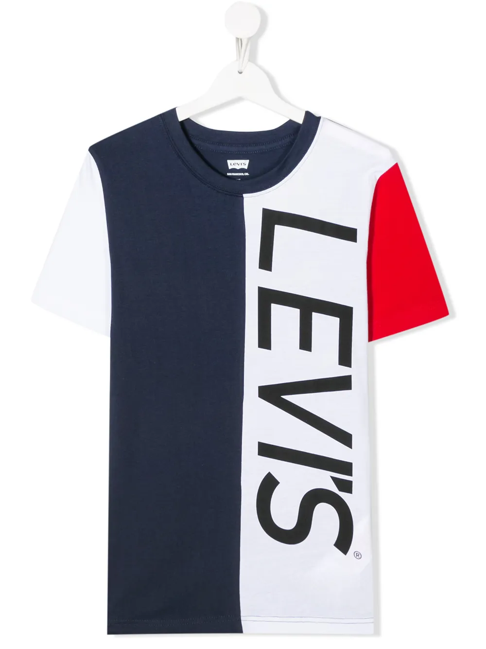 Click to view more detailed imagery on our partner's website Levi's Teen Color-block Vertical Logo T-shirt In Blue