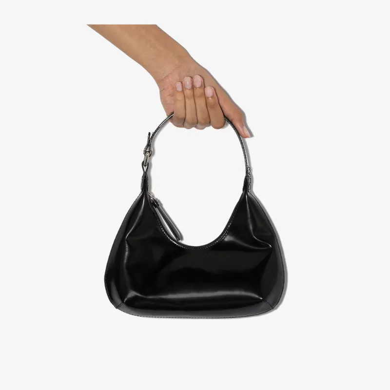 Click to view more detailed imagery on our partner's website By Far Black Baby Amber Patent Leather Shoulder Bag
