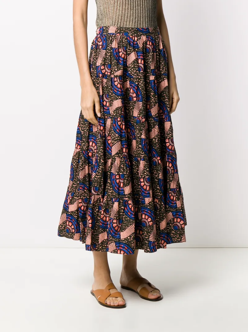 Ulla Johnson Cubism Print Midi Skirt In Blue | ModeSens