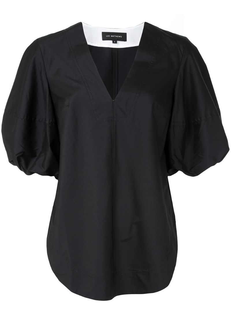 Shop Lee Mathews Alice Puff Sleeve Blouse In Black