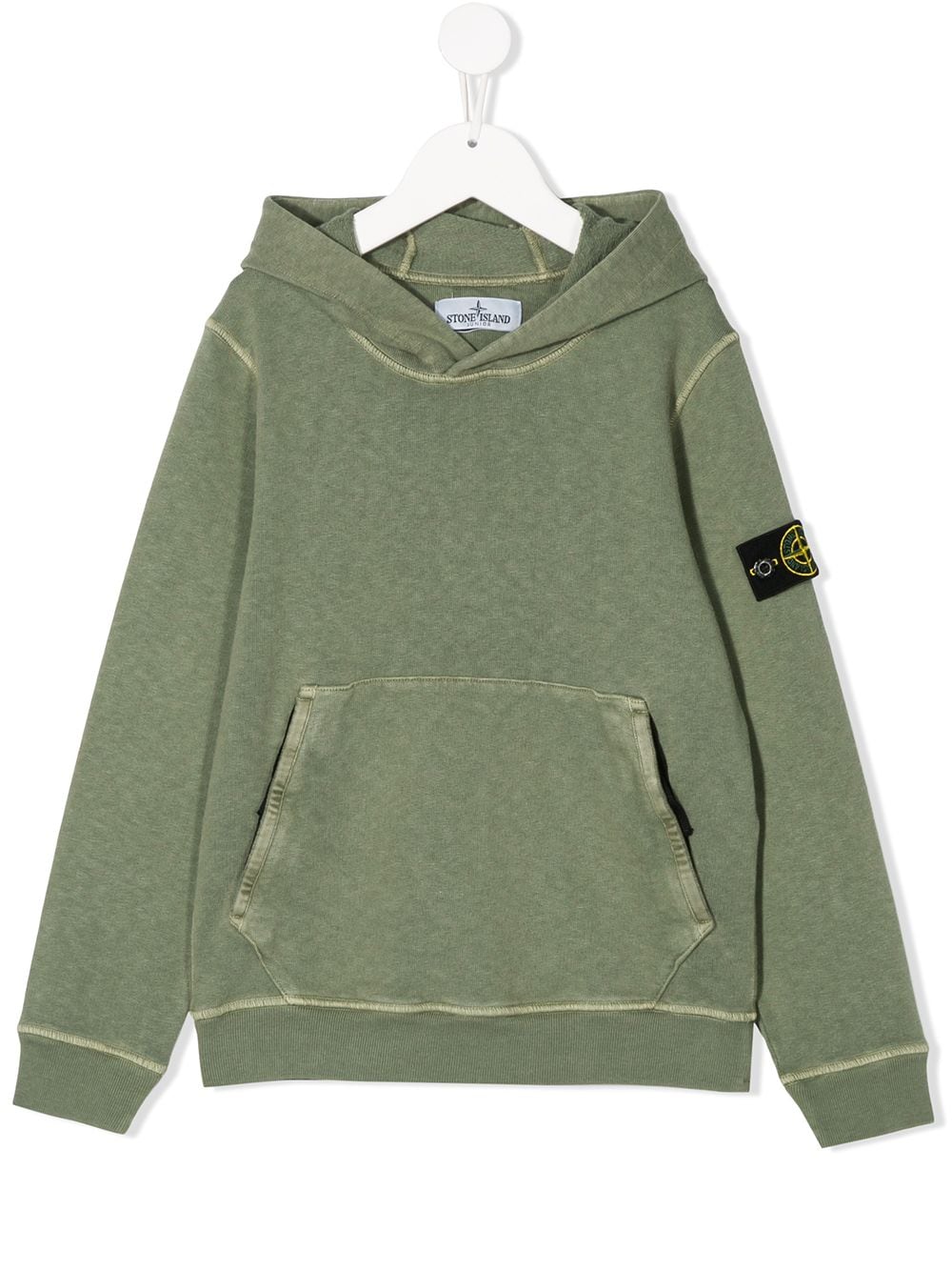 Stone Island Junior Kids' Compass-patch Hooded Jumper In Green