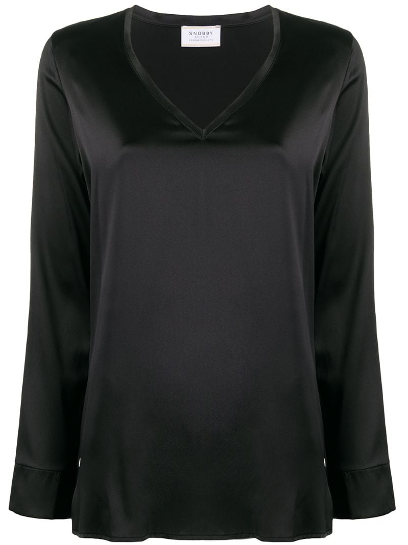 Shop Snobby Sheep V-neck Satin Blouse In Black