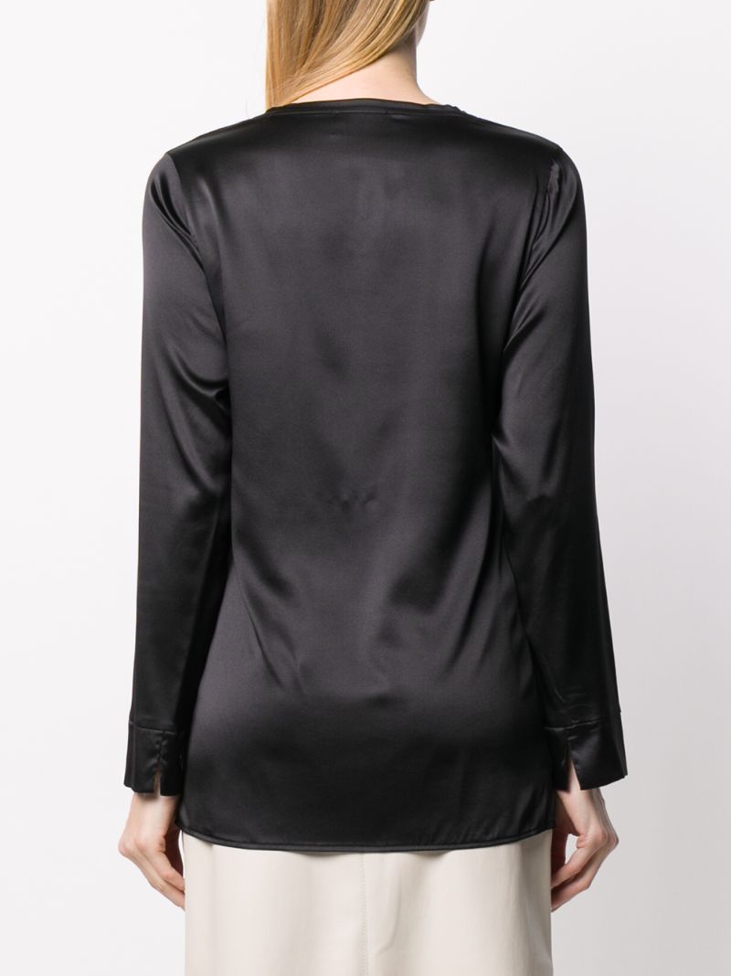 Shop Snobby Sheep V-neck Satin Blouse In Black