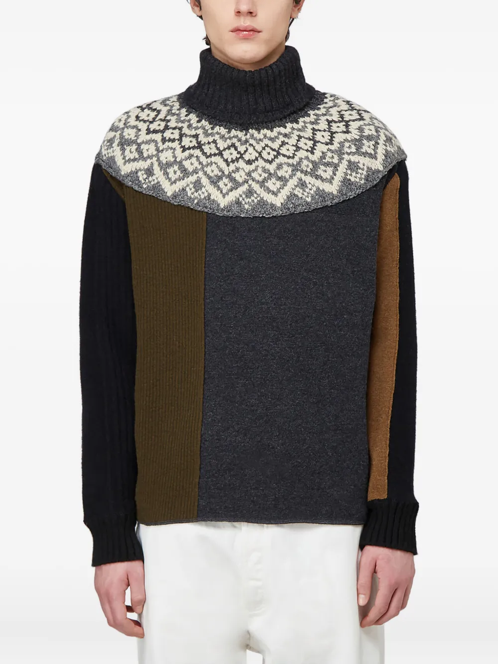 Pringle of Scotland Fair Isle panelled turtleneck jumper | Grey | Image 1
