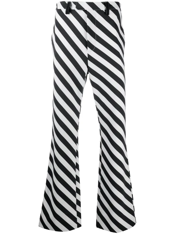 black and white striped flared trousers