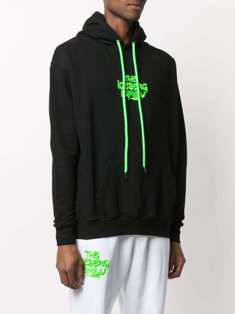 Shop Iceberg Logo Drawstring Hoodie In Black