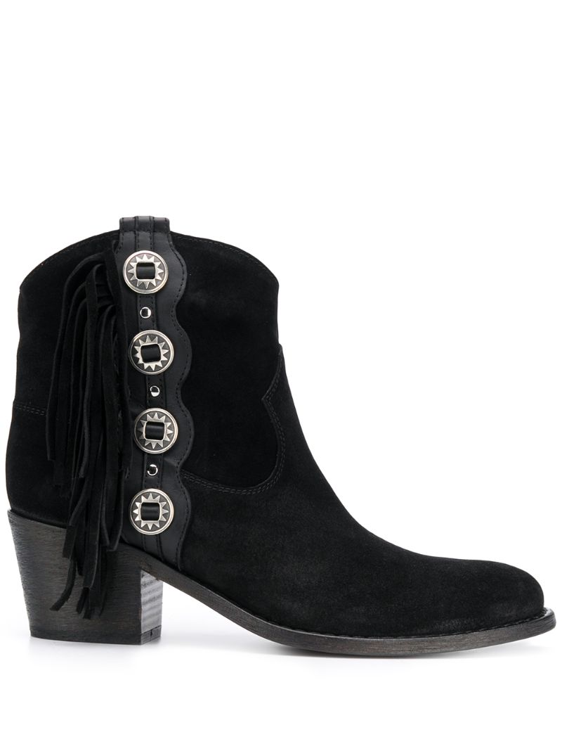 Via Roma 15 Fringed Ankle Boots In Black