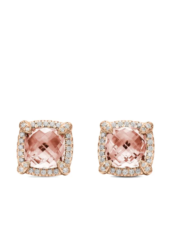 David Yurman 18kt Rose Gold Chatelaine Morganite and Diamond Stud Earrings (8mm) in Pink