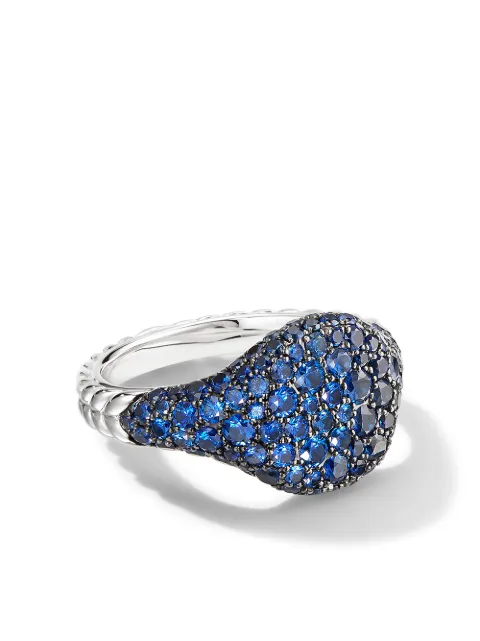 David Yurman 18kt white gold Chevron sapphire pinky ring (10mm)