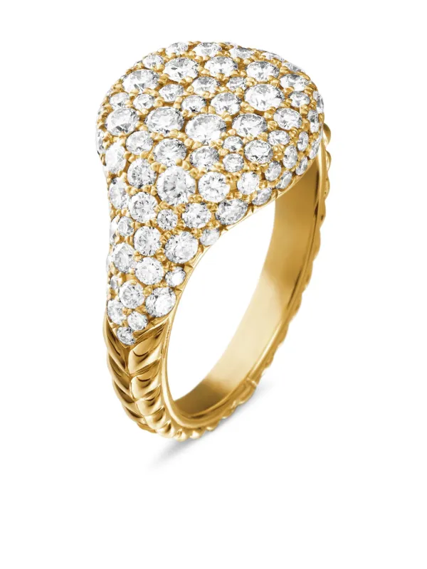 David Yurman 18kt Yellow Gold Chevron Diamond Pinky Ring (10mm