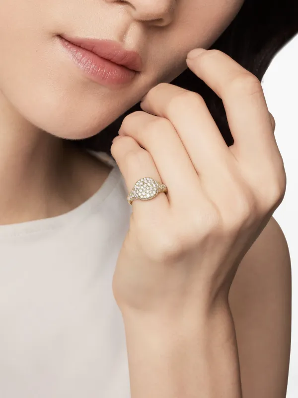 ぺぇリング David Yurman 18kt Yellow Gold Chevron Diamond Pinky Ring (10mm