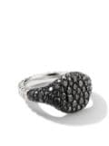 David Yurman 18kt white gold mini Chevron Pavé black diamond pinky ring - Silver