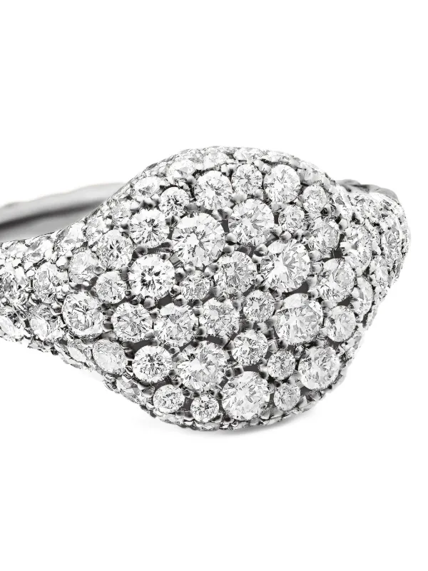 David Yurman 18kt White Gold Chevron Diamond Pinky Ring (10mm