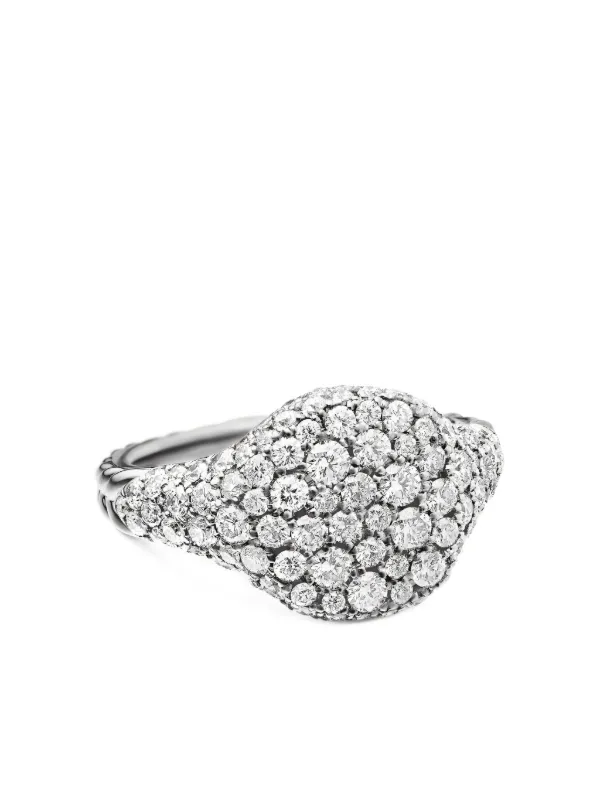 David Yurman 18kt White Gold Chevron Diamond Pinky Ring (10mm) in Silver